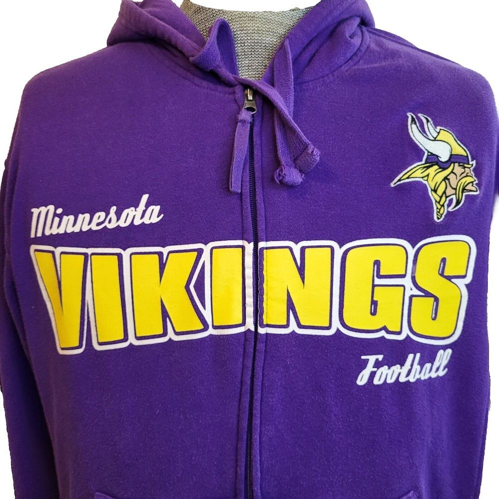 Minnesota‎ Vikings Hoodie Mens Large Purple Spell Out Full Zip GIII Hands High